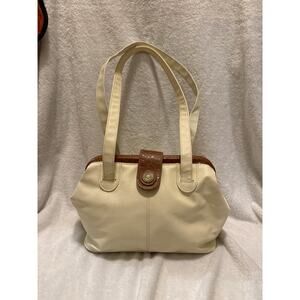 VTG Capezio Doctor’s Satchel Bowler Purse Cream Brown Fold Out Shoulder Bag